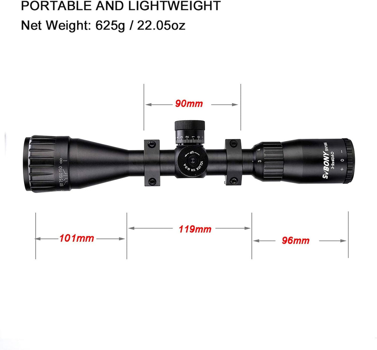 3-9x40 AO Rifle Scope with Mil Dot Reticle T640