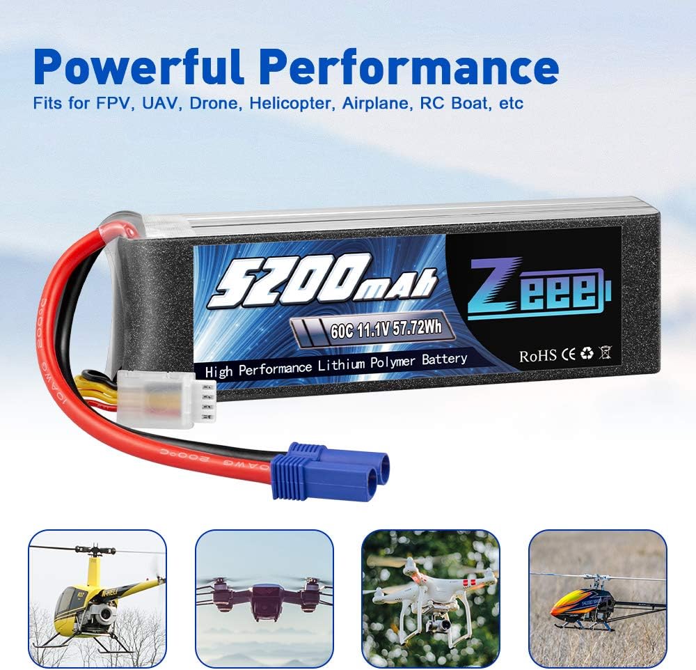 3S LiPo Battery 11.1V 60C 5200mAh EC5 Connector 2 Pack D281