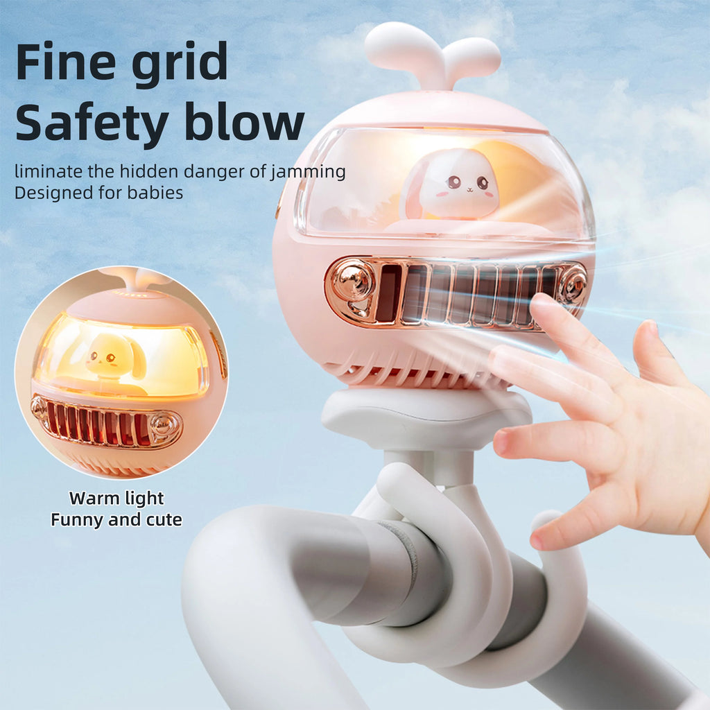 Rotatable Handheld Stroller Fan, 3600mAh Rechargable, 4 Speeds, White M5639