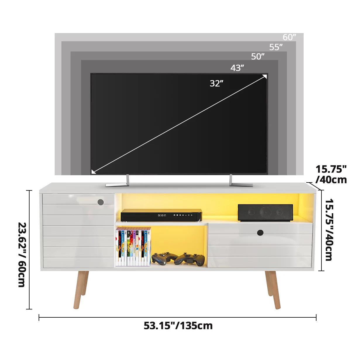 LED TV Stand with Drawers Storage Media Console M453926