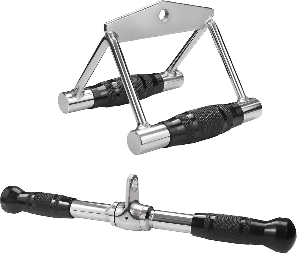 Cable Machine Attachment with Double D Handle, V-Shaped Bar, Tricep Rope, Rotating Straight Bar L293280