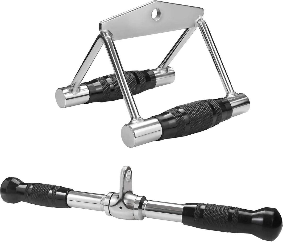 Cable Machine Attachment with Double D Handle, V-Shaped Bar, Tricep Rope, Rotating Straight Bar L293280