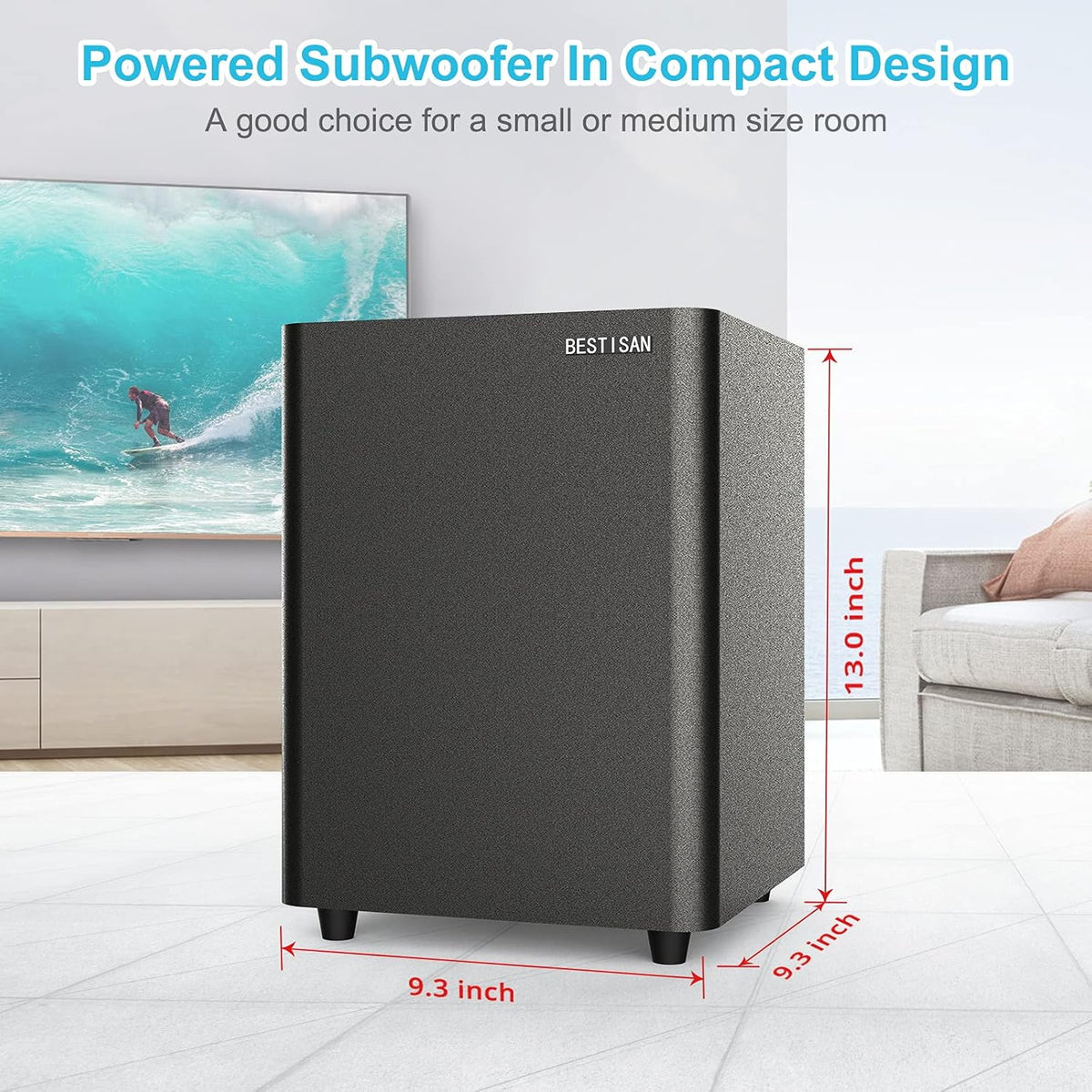 Powered Down Firing Subwoofer with RCA Cable, Black D3786