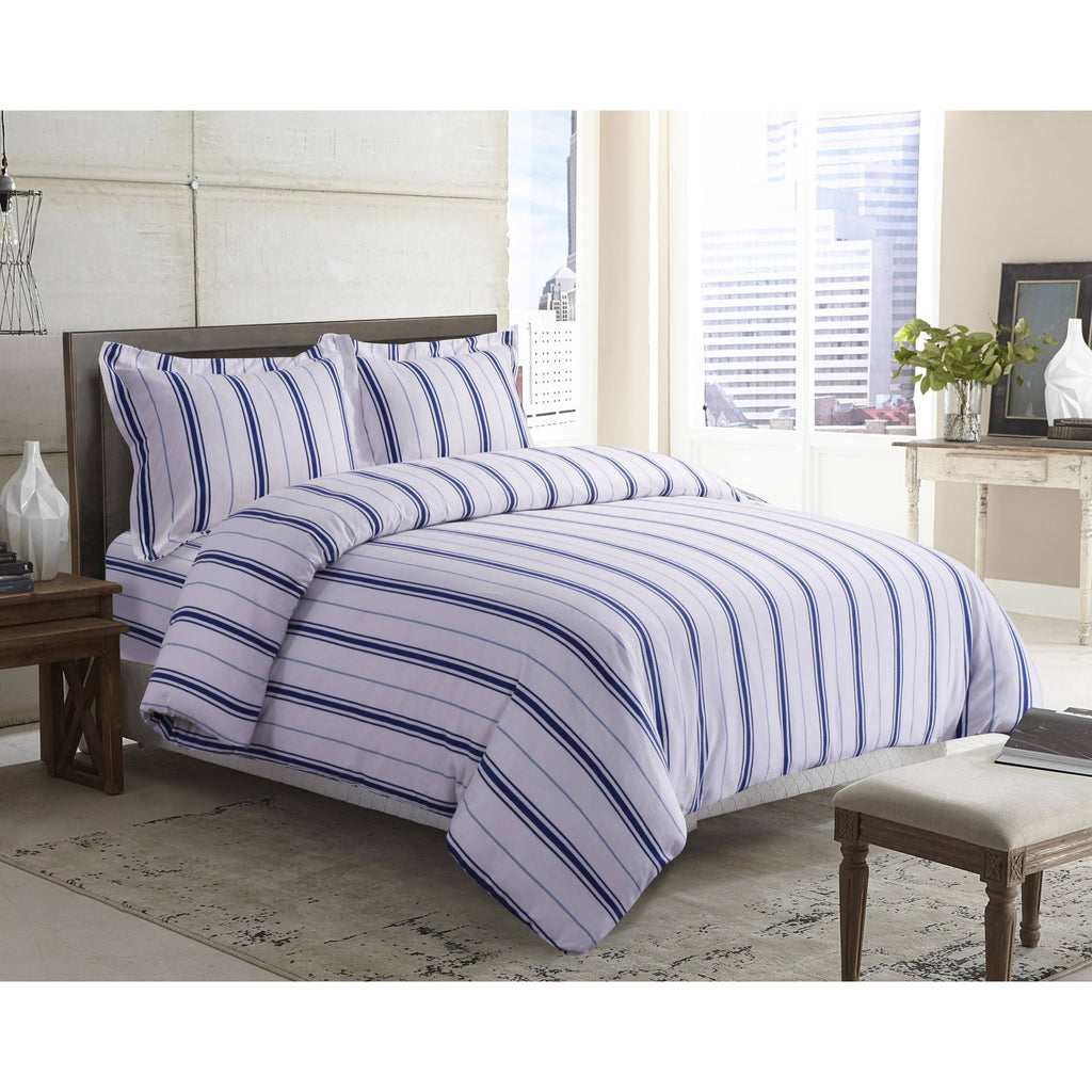 Black Grey Stripe Printed Flannel Duvet Cover Set King L23583