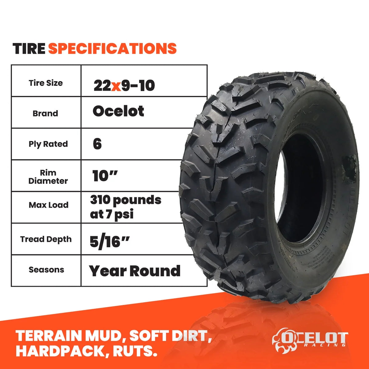 22 x 9 - 10 ATV Tire H198