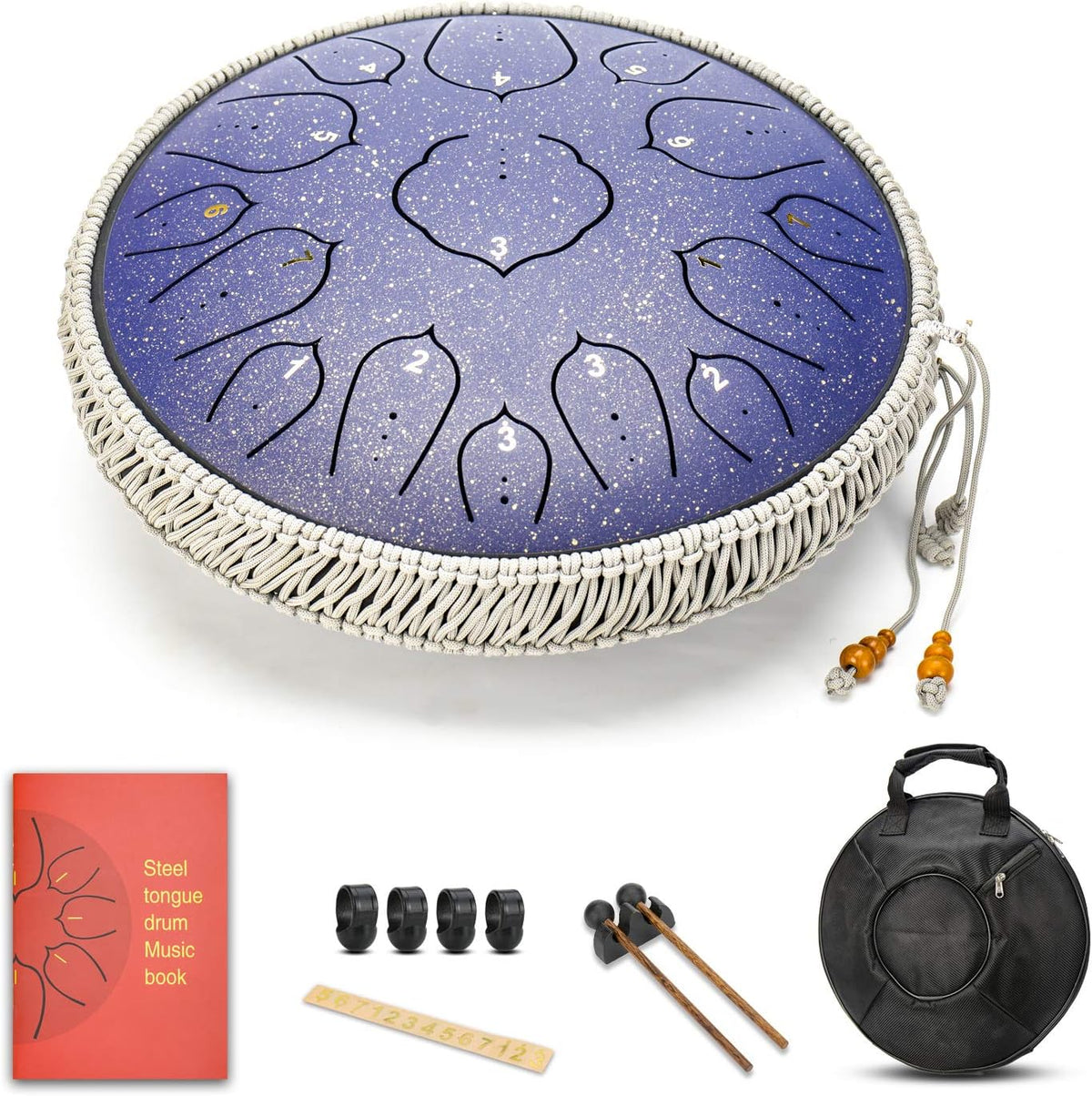 Green 15 Notes 14 Inches Steel Tongue Drum with Carrying Bag & Mallets S7240