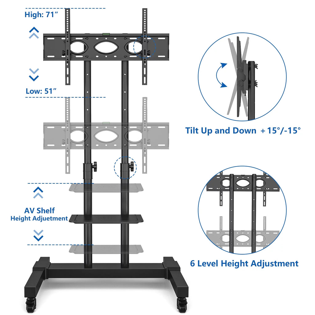 Black Rolling TV Stand with Wheels I336