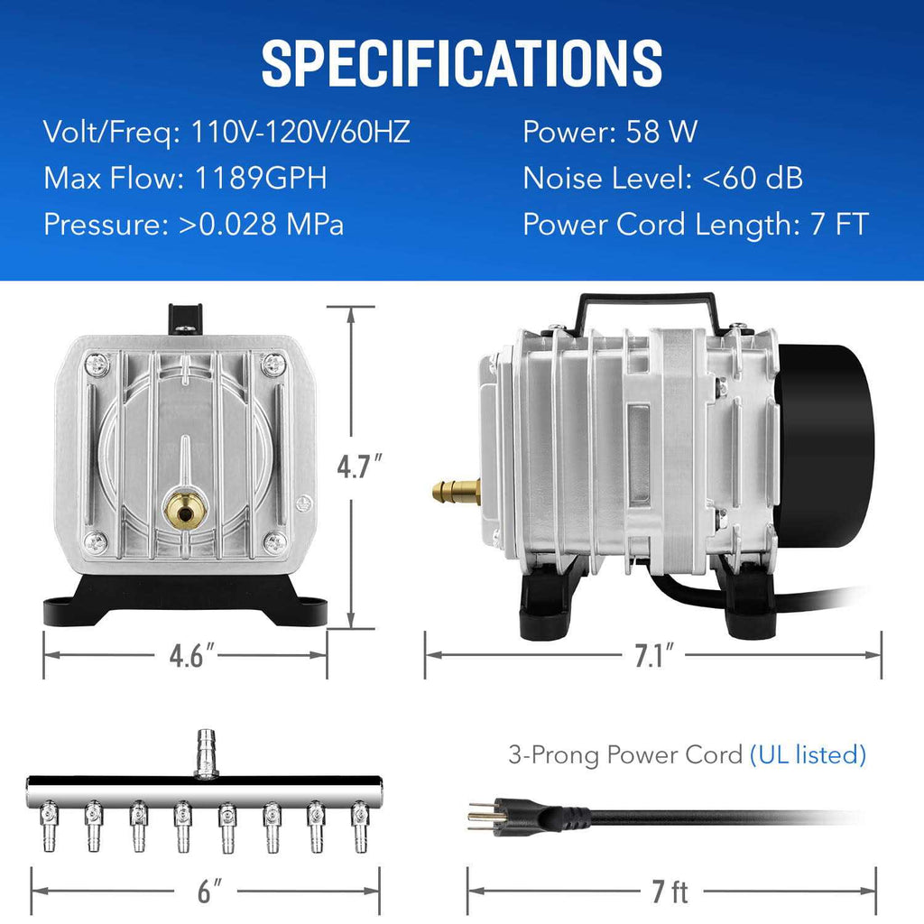 Commercial Air Pump 75L/min 8 Outlets with Airline Tubing B324455