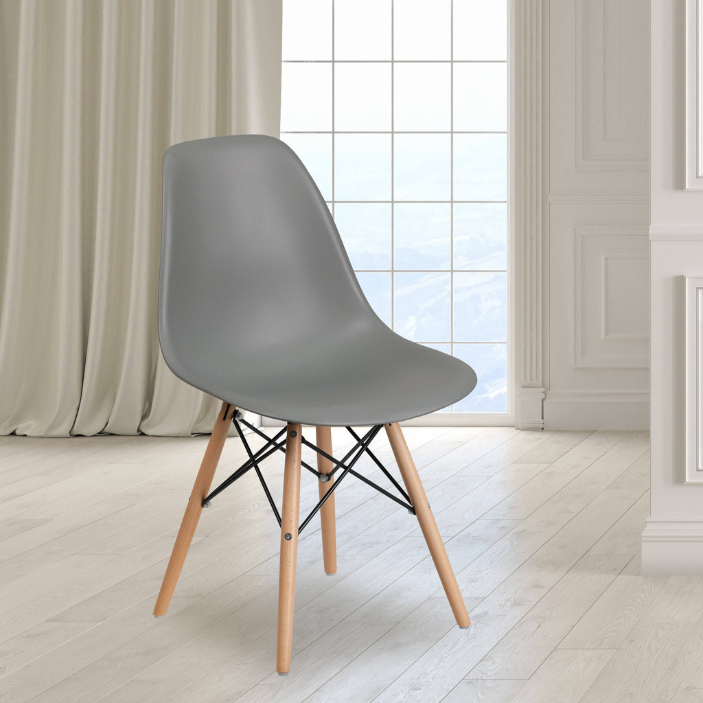 Gray Plastic Chair with Wood Base Y820970