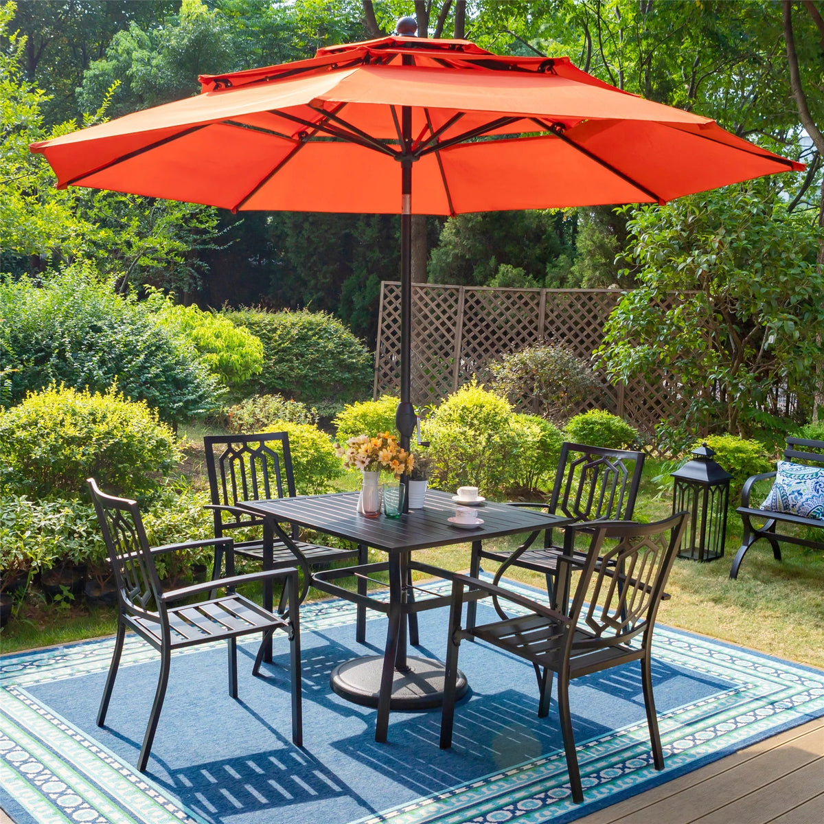 Outdoor Square Steel Dining Table for 4-Person, Black B84798