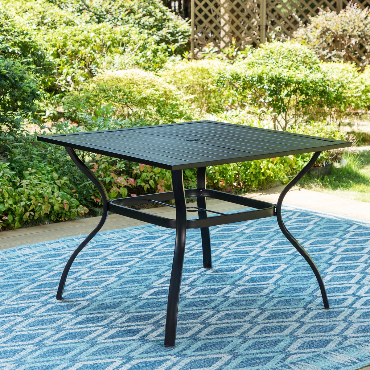 Outdoor Square Steel Dining Table for 4-Person, Black B84798