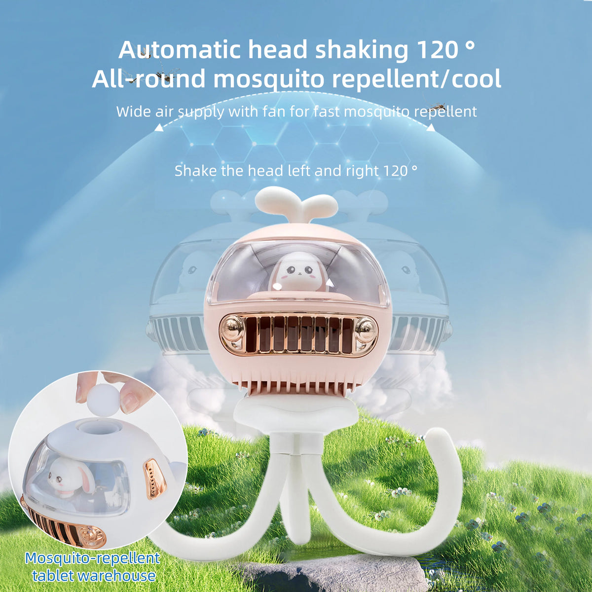 Rotatable Handheld Stroller Fan, 3600mAh Rechargable, 4 Speeds, White M5639