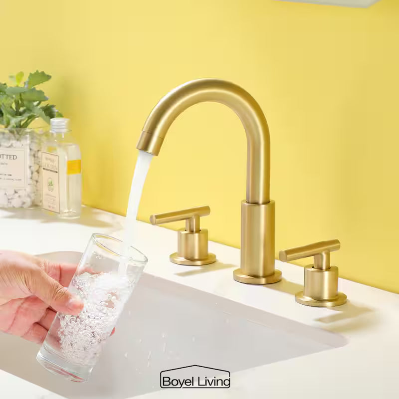 8 in. Widespread 2-Handle Bathroom Faucet with Valve and Water Supply Lines in Brushed Gold W651687