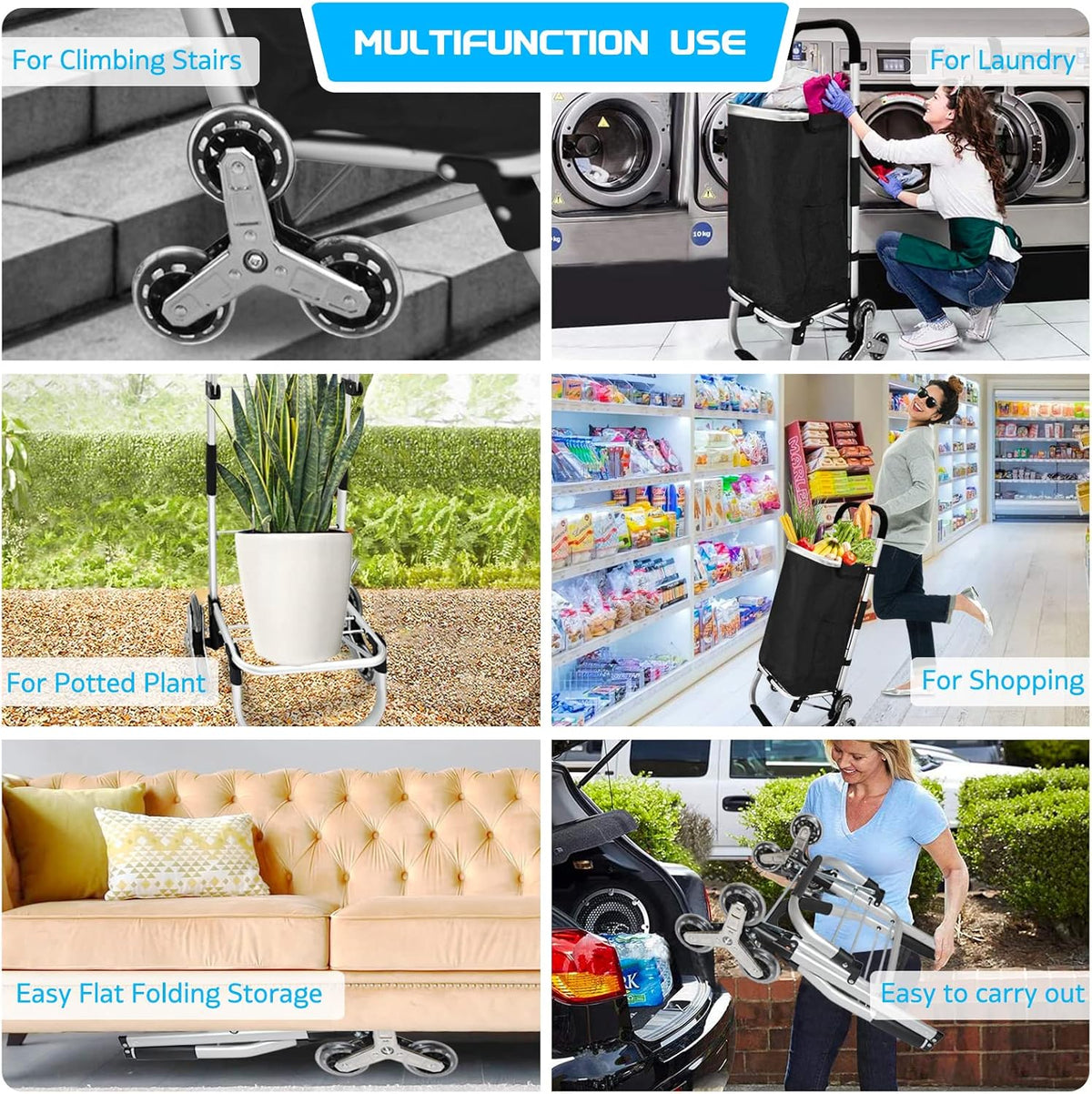 Black Folding Rolling Grocery Cart with Removable Canvas Bag E341241
