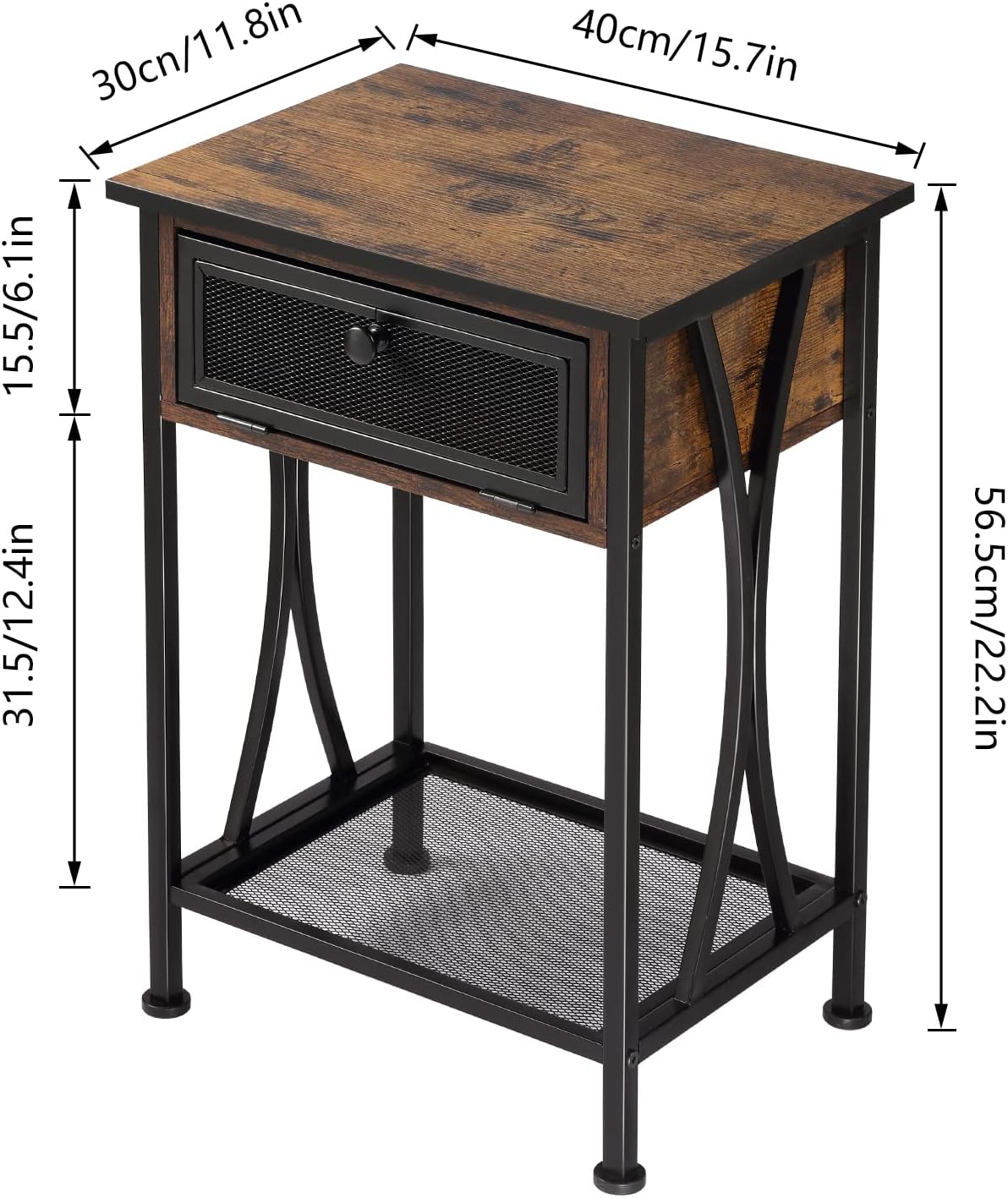 Rustic Brown Nightstand with Storage Cabinet and Shelf P986