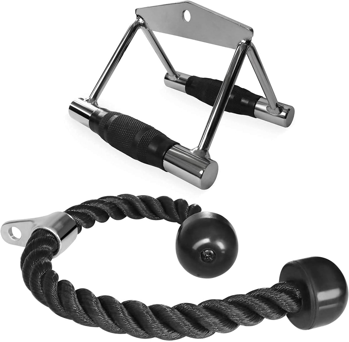 Cable Machine Attachment with Double D Handle, V-Shaped Bar, Tricep Rope, Rotating Straight Bar L293280