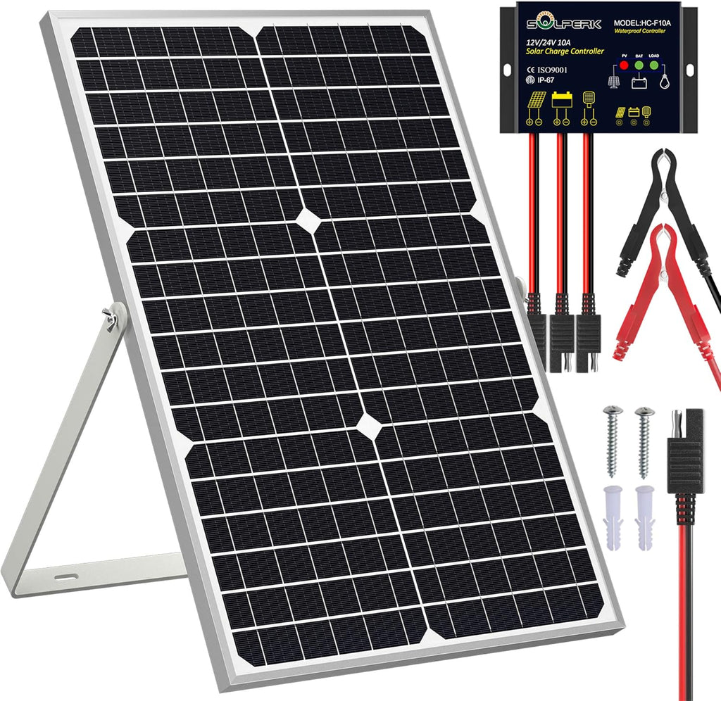 30W 12V Solar Panel Kit with Waterproof Controller and Adjustable Mount Bracket X97202