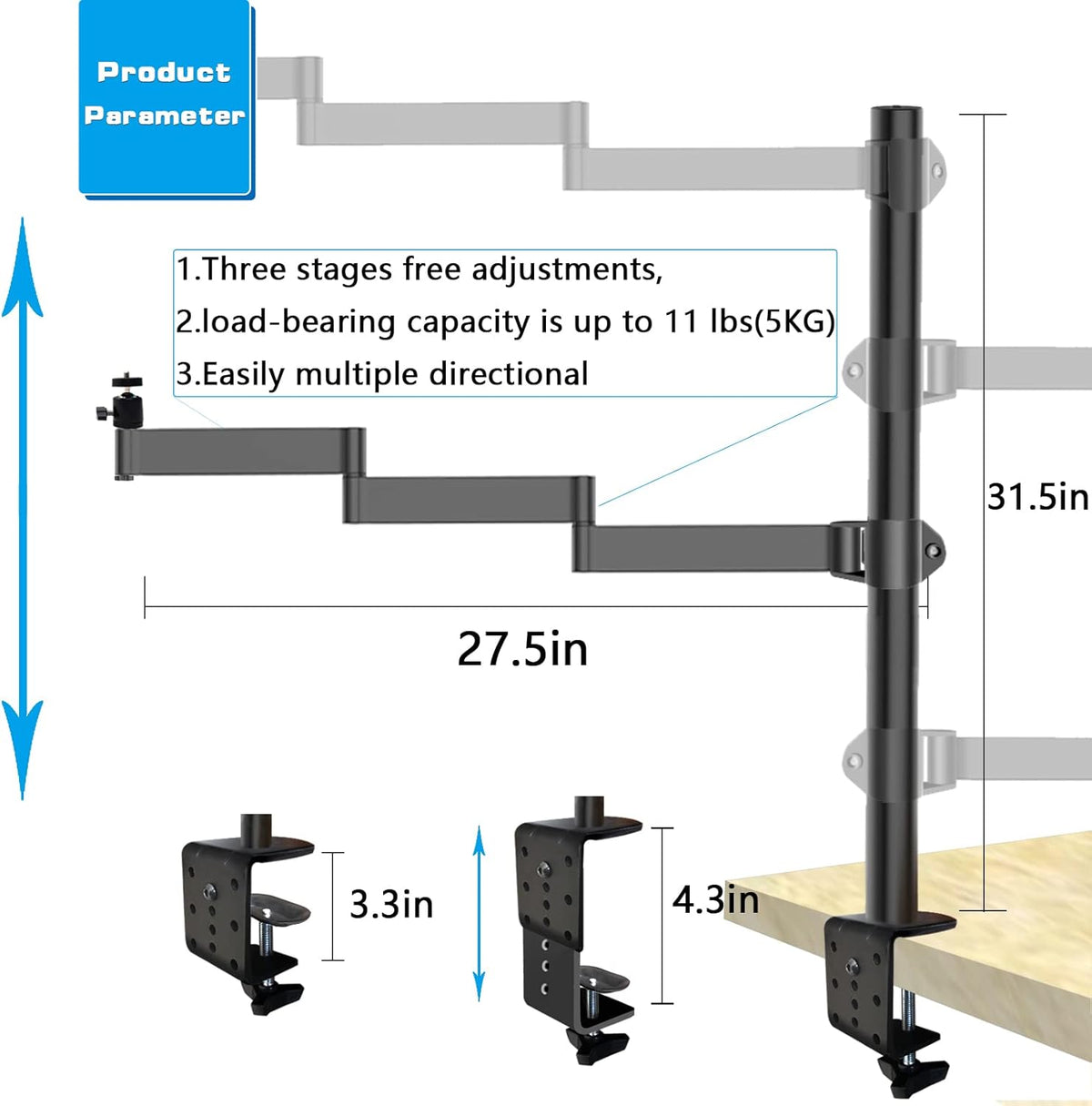 Overhead Camera Mount Rig Stand with Flexible Arm and 360° Ball Head L318618