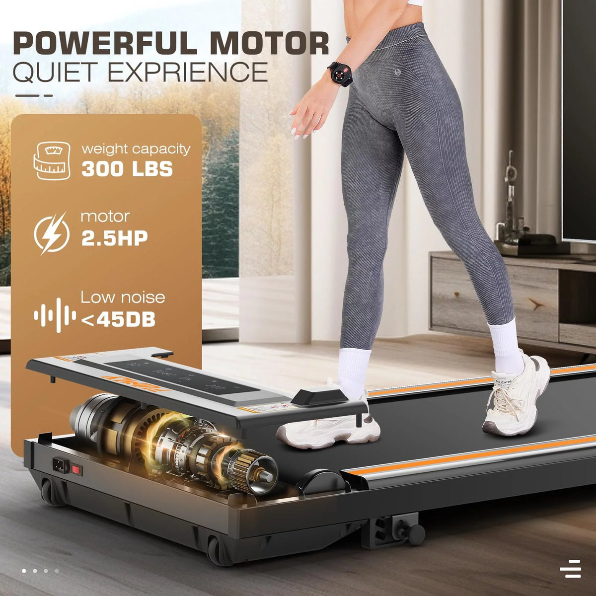 Under Desk Treadmill with Remote Control, LED Touch Screen, 300lbs Weight Capacity, Black N240618