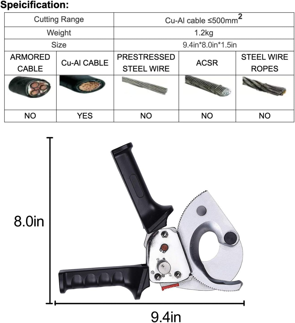 Ratchet Cable Wire Cutter, 9.4Inch V8635