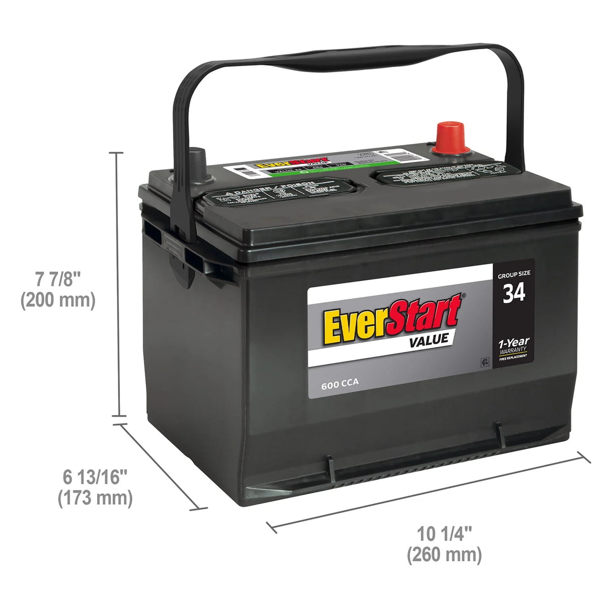 Lead Acid Automotive Battery Group Size 34 12 Volt 600 CCA X73339