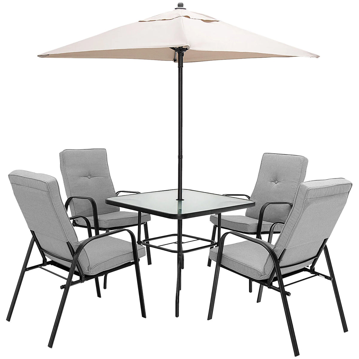 35'' Square Tempered Glass Patio Dining Table with Umbrella Hole M41584