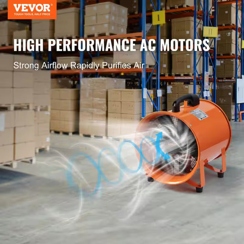 Portable 8 in. Heavy Duty Blower Fan with Duct Hose 195W 1070CFM Z70096