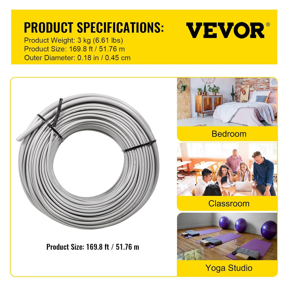 51.4 Square Feet Waterproof Insulated Floor Heating Cable with Temperature Control Panel G408