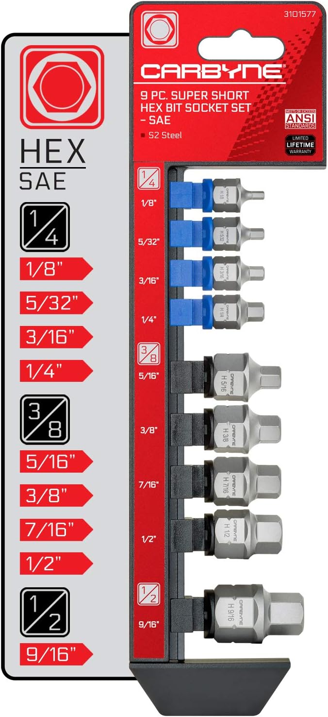 9 Piece SAE Hex Bit Socket Set S-2 Steel R79364