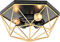 3-Light Industrial Ceiling Light Black Gold Metal Cage Fixture M558