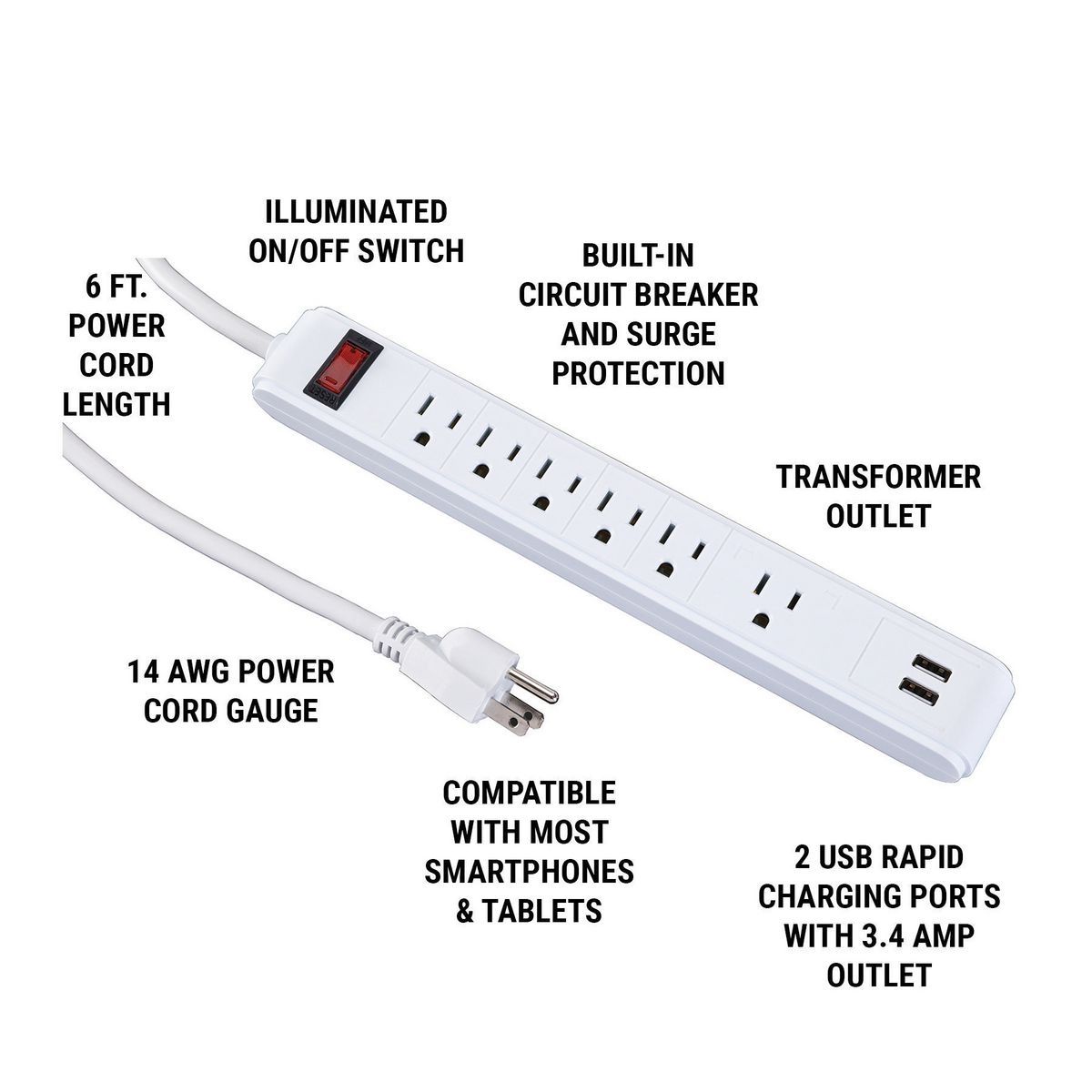 6-Outlet 2 USB Power Strip L9121