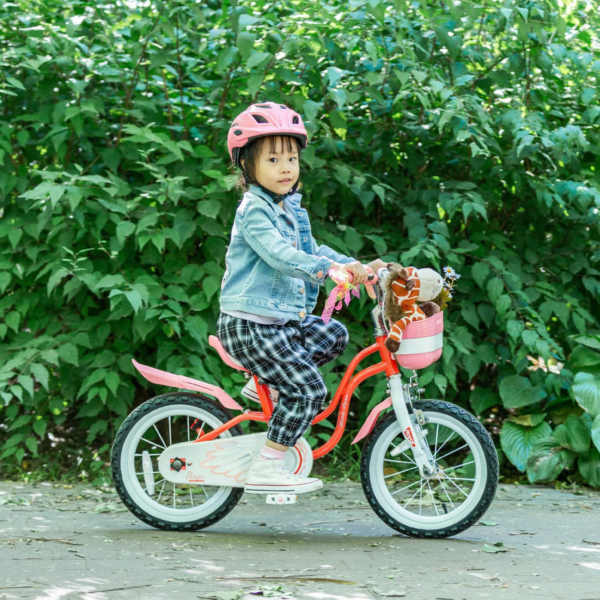 Red 14 Girl's Bicycle with Training Wheels and Basket L416909