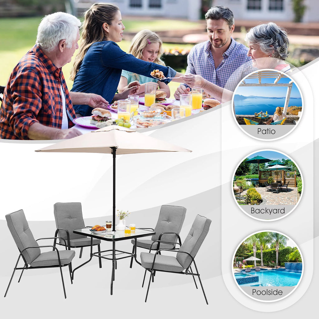 35'' Square Tempered Glass Patio Dining Table with Umbrella Hole M41584