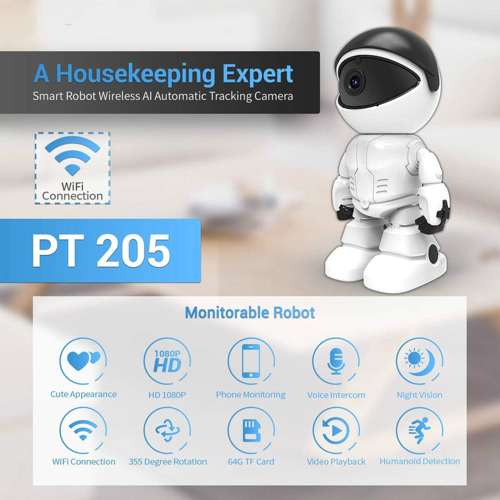 2MP 1080P HD Security Robot Camera WiFi Wireless IR 10M Motion Detection Auto Tracking PTZ IP Camera Day/Night Vision I58565