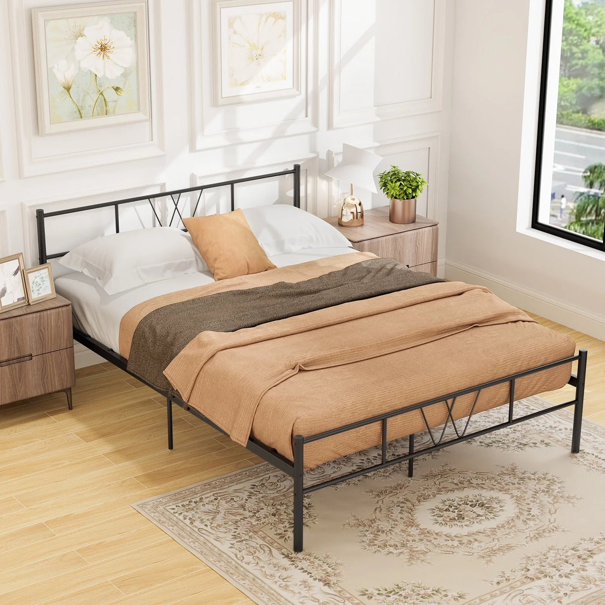 Full Size Black Metal Platform Bed Frame T728945