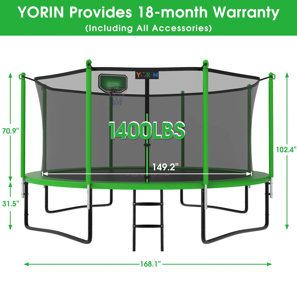 12FT 14FT 15FT Trampoline with Safety Enclosure Net, Basketball Hoop and Ladder H78196