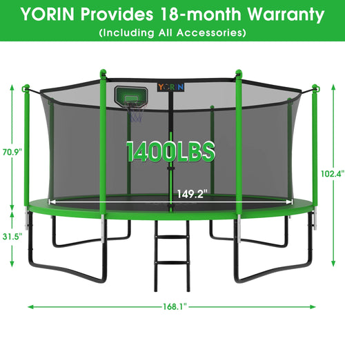 12FT 14FT 15FT Trampoline with Safety Enclosure Net, Basketball Hoop and Ladder H78196
