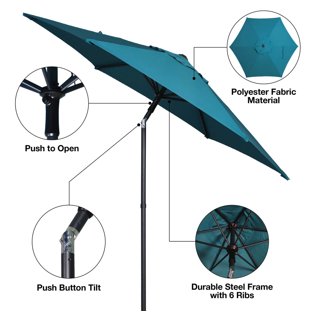 7.5 Foot Round Market Umbrella Black & White Cabana Stripe V9217