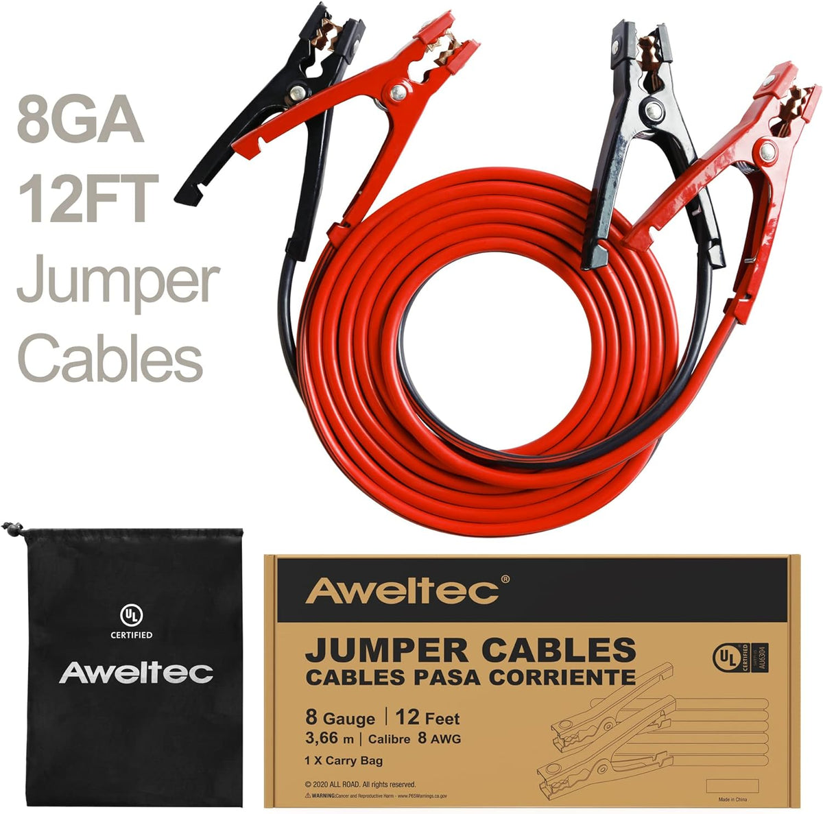 0 Gauge 25 Feet Heavy Duty Jumper Cables with Carrying Bag Z53255