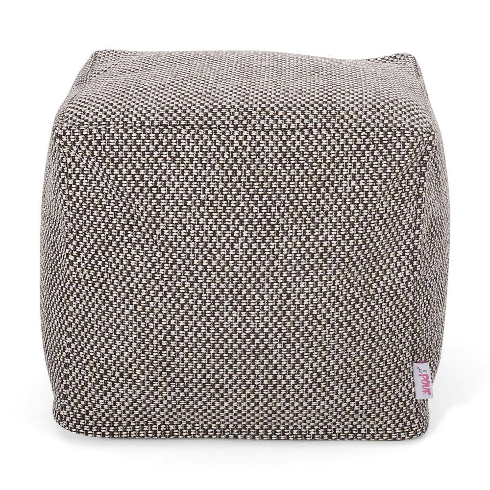 Brown and Ivory Fabric Cube Pouf I163