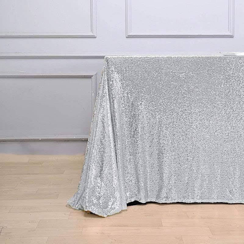 Silver 90x156 inch Sequin Rectangular Tablecloth L9148