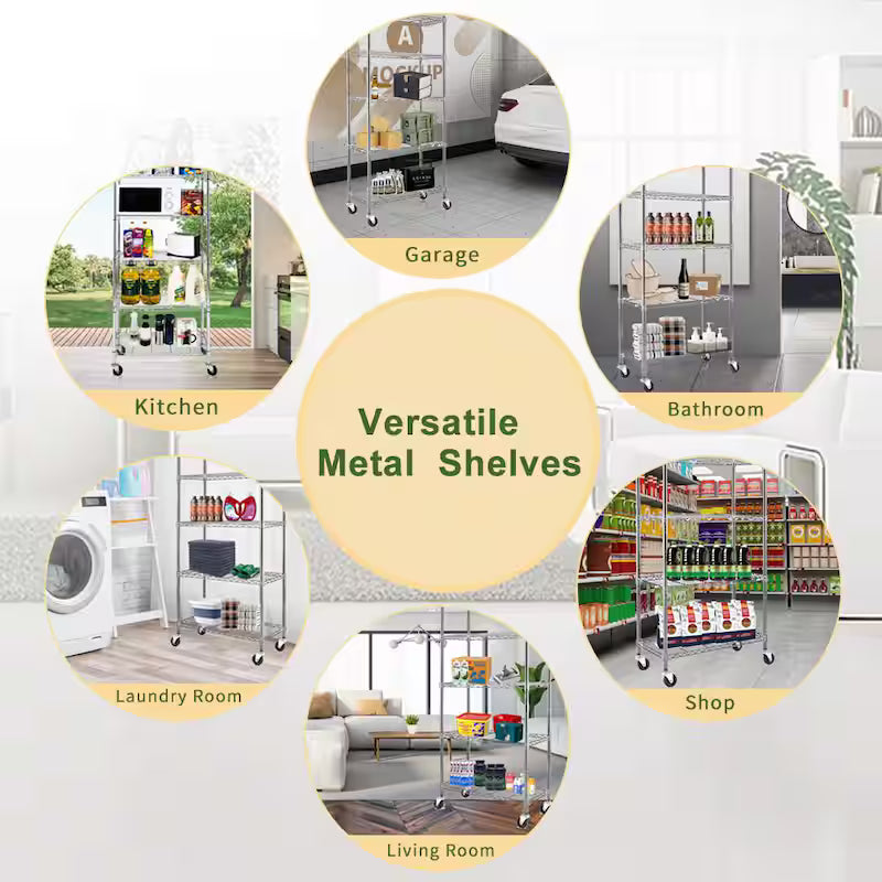 5-Tier Rolling Metal Wire Storage Shelving Unit M5327