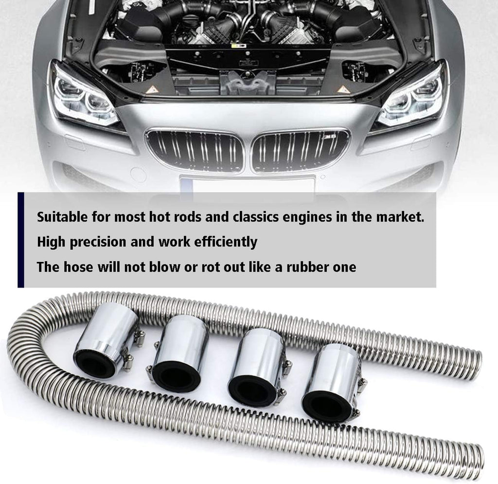 48 Chrome Stainless Steel Radiator Hose Kit with 4pcs Chrome Caps F60296