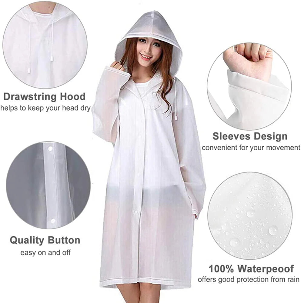 White 2 Pack Rain Ponchos with Hood and Drawstring H581535