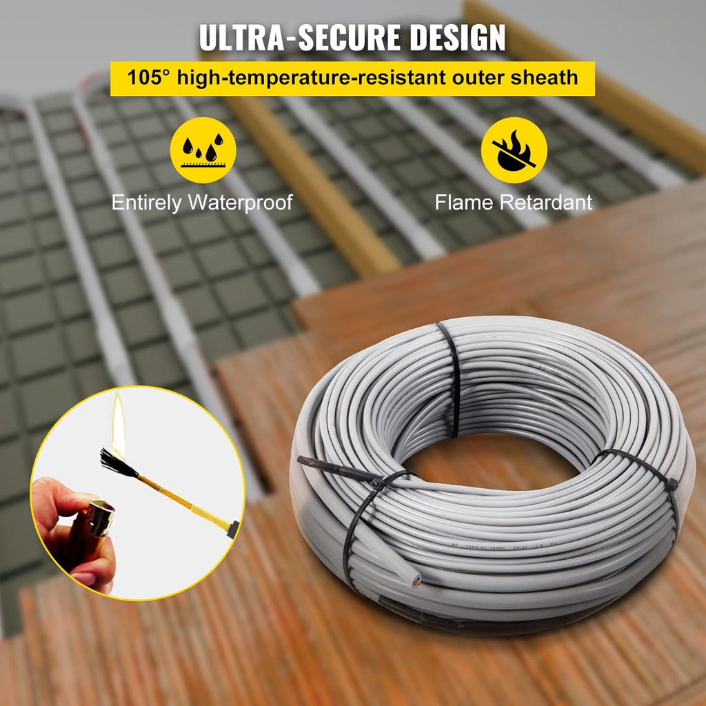 51.4 Square Feet Waterproof Insulated Floor Heating Cable with Temperature Control Panel G408