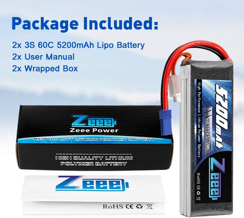 3S LiPo Battery 11.1V 60C 5200mAh EC5 Connector 2 Pack D281