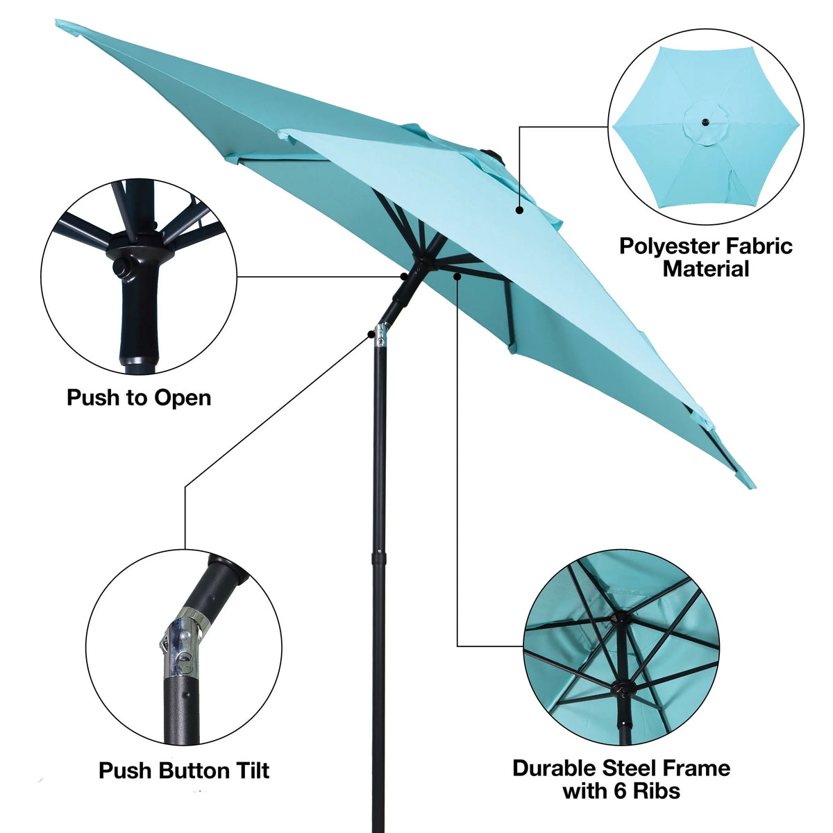 7.5 Foot Round Market Umbrella Black & White Cabana Stripe V9217