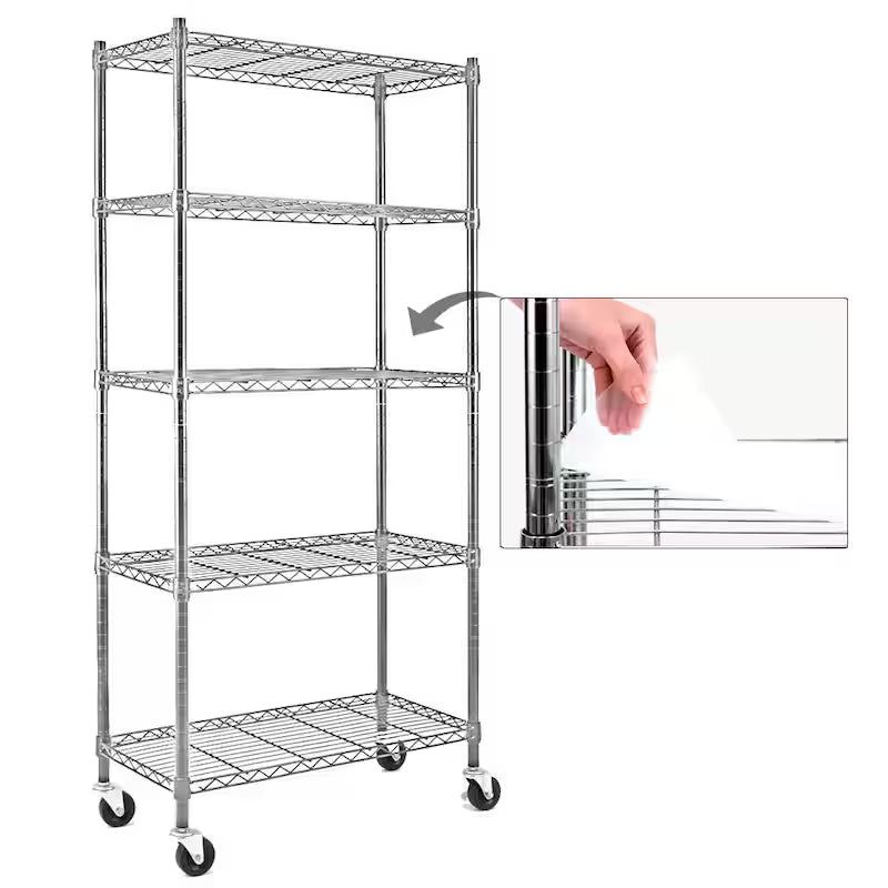 5-Tier Rolling Metal Wire Storage Shelving Unit M5327