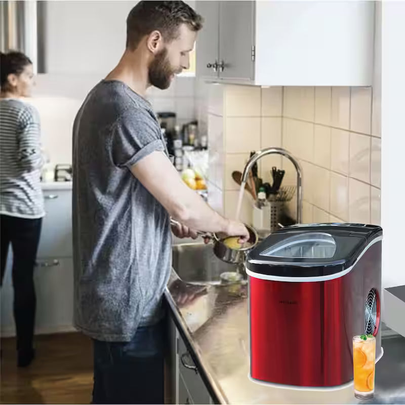 Portable Counter Top Ice Maker in Red Stainless Q444