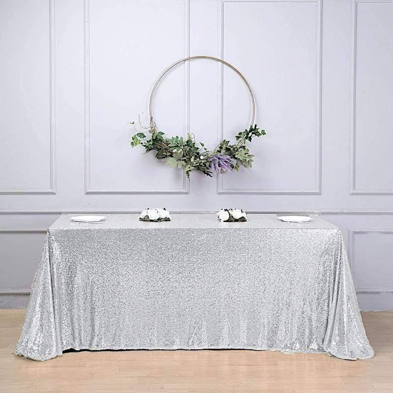 Silver 90x156 inch Sequin Rectangular Tablecloth L9148